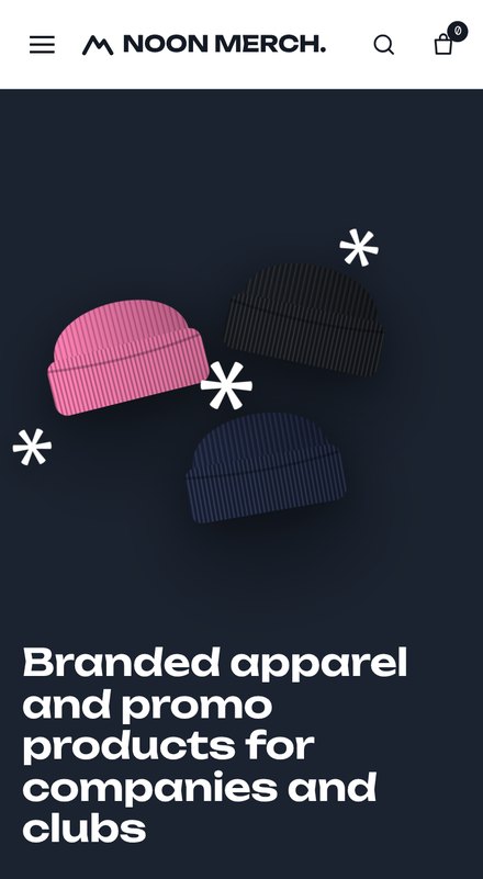 Noon Merch, a merchandise store website from our template library, on a phone