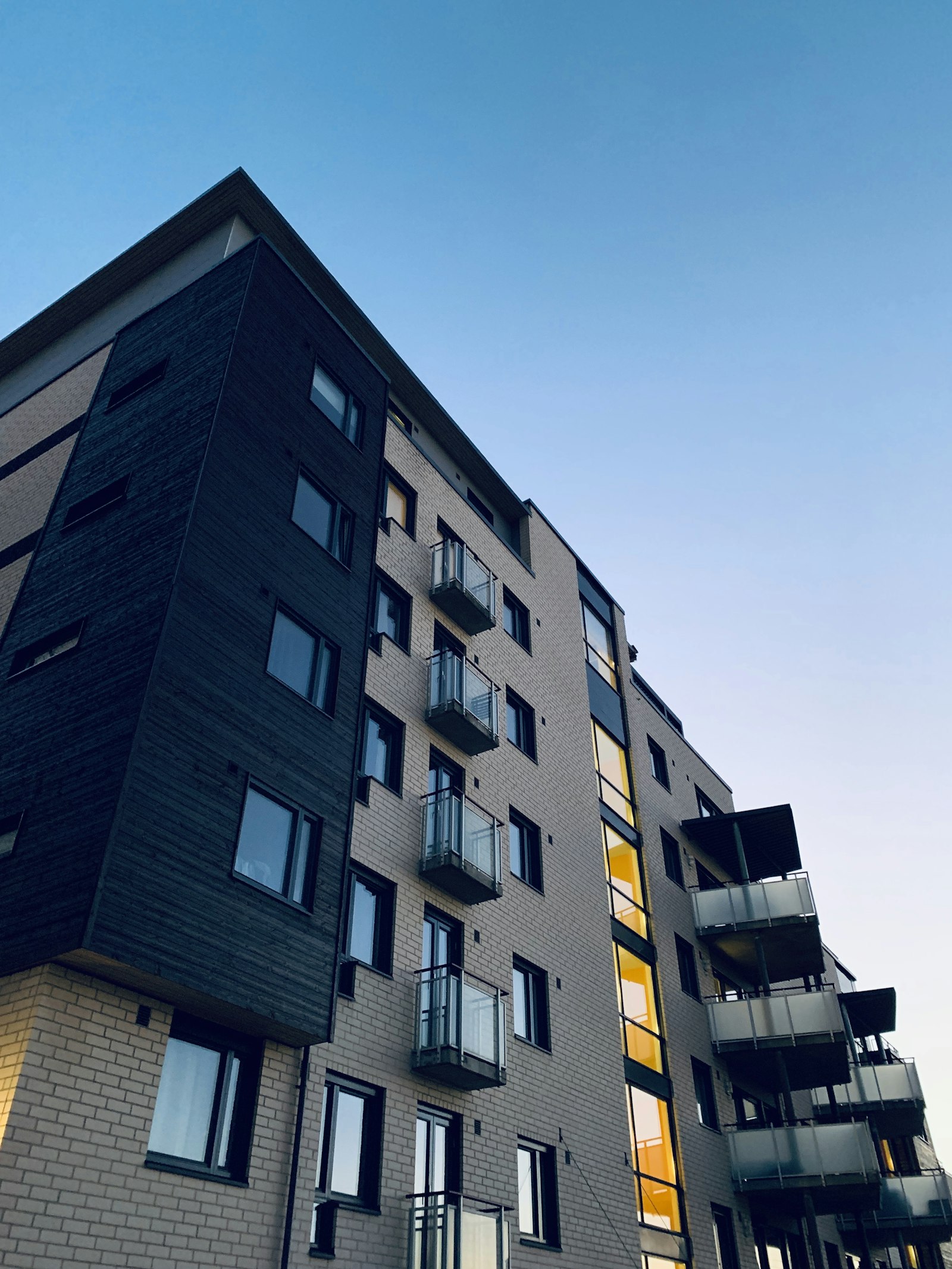 Vantage residential tower at dusk